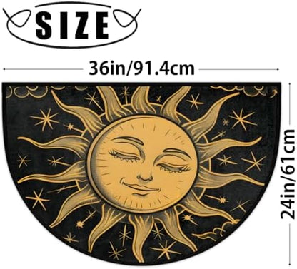 Pardick Boho Sun Half Round Door Mat, Non-Slip Welcome Indoor Entrance Way Rug Semi Circle Front Doormats Washable Bathroom Kitchen Floor Mat, Outdoor Rugs for Garage, Patio, Hearth Rug