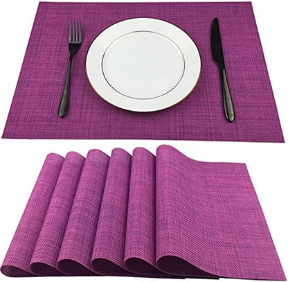WAZAIGUR Placemats Crisscross Woven Vinyl Place Mats Set of 6 Purple