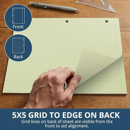 Roaring Spring Graph Ruled Engineering Pad, Engineering Graph Paper Pad, 24 Pack, 5x5 Grid to Edge, 8.5" x 11", 100 Sheets, 3 Hole Punched, Green Tinted Sheets, Made in USA