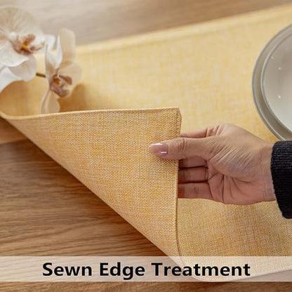 Demetex Placemats Set of 6 Yellow Linen Table Mats Heat Resistant Cloth Place Mats for Dining Room Kitchen Tables, Yellow
