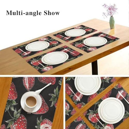 ALAZA Strawberry Hand Drawn Set of 4 Placemats Rectangle Table Mat for Dining Table Restaurant Kitchen Home Decor, 12" x 18"