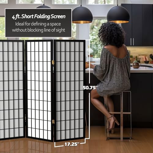 4 ft. Short Window Pane Shoji Screen - Black - 6 Panels