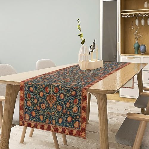 William Morris Table Runner, Rustic Boho Ethnic Flower Original Design Print Table Runner for Home Party Dining Room Kitchen Decor 13x70 Inch