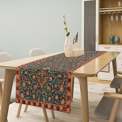 William Morris Table Runner, Rustic Boho Ethnic Flower Original Design Print Table Runner for Home Party Dining Room Kitchen Decor 13x70 Inch
