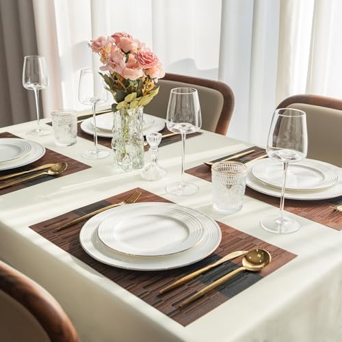 Placemats Set of 8 Vinyl/Plastic Woven Place Mats for Kitchen Table Indoor/Outdoor Washable Placemat Wipeable Dining Table Mats (Ombre Brown Black,8)