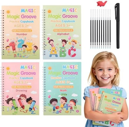 Magic Grooved Writing Practice Books for Kids, Reusable Tracing Workbooks