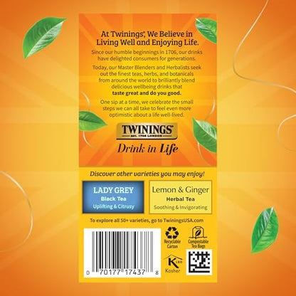Twinings Earl Grey Extra Strong Black Tea Individually Wrapped Bags, 20 Count (Pack of 6), Flavoured with Citrus and Bergamot, Caffeinated, Enjoy Hot or Iced, 120 Teabags