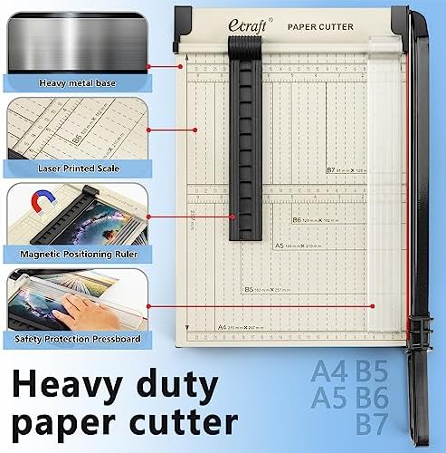 Ecraft 12" Guillotine Paper Cutter：Paper Trimmer Accurate Cutting with Safety Guard,15 Sheets Capacity,Magnetic Guide,Heavy Duty Metal Base, Perfect for Cardstock,Cardboard,Vinyl,Crafts & Photos