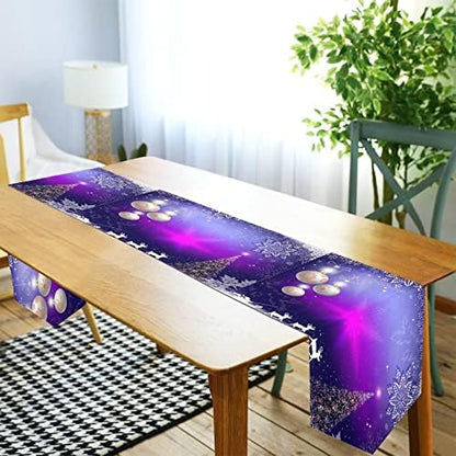 ALAZA Double-Sided Christmas Purple Snowflakes Christmas Tree Santa Claus on Deer Table Runner 18x72 Inches Long,Table Cloth Runner for Wedding Birthday Party Kitchen Dining Home Everyday Decor 28