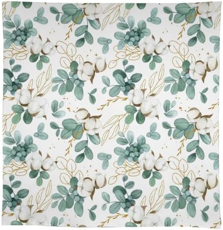 Cotton Flowers Tablecloth, Watercolor Summer Green Golden Eucalyptus Leaves Floral Print Table Cloth for Outdoor Picnic Home Dining Kitchen Table Decor 60x110in