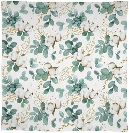 Cotton Flowers Tablecloth, Watercolor Summer Green Golden Eucalyptus Leaves Floral Print Table Cloth for Outdoor Picnic Home Dining Kitchen Table Decor 60x110in