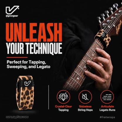 Gruv Gear Fret Wrap & Guitar Mute, Fretwrap for Acoustic, Electric & Bass | String Dampener Recording, Tapping & Practice Accessory (1 Pack, Small Leopard, Fits 4 String Bass, 6 String Guitar)