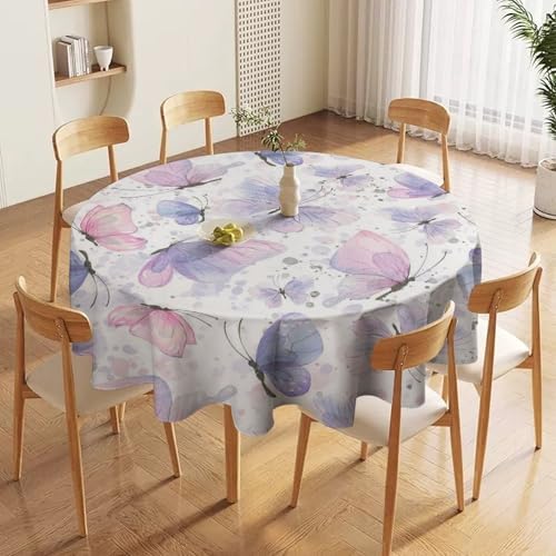 Purple Butterfly Tablecloth, Watercolor Pink Butterfly Abstract Cartoon Print Table Cloth for Farmhouse Kitchen Dinning Room Picnic Parties Home Decor, 50x50in
