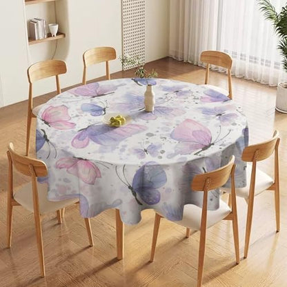 Purple Butterfly Tablecloth, Watercolor Pink Butterfly Abstract Cartoon Print Table Cloth for Farmhouse Kitchen Dinning Room Picnic Parties Home Decor, 50x50in