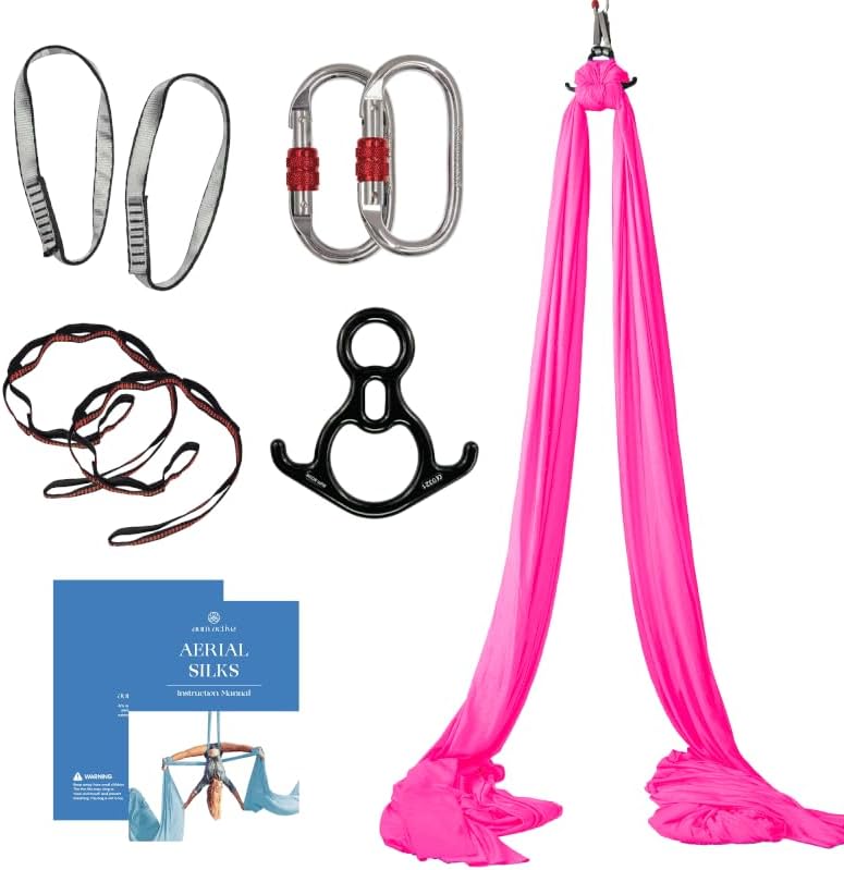 Aerial Silks Starter Kit - Durable 9 Yards of Aerial Yoga Hammock with Hardware & Guide - Aerial Swing for Acrobatic Flying Yoga & All Levels (Aerial Rigging Point Up to 13ft)