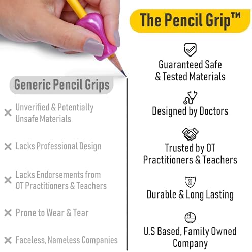 The Pencil Grip Metallic Grippers 6-Pack, Pencil Grips for Kids Handwriting, Ergonomic Pen Holder for Righties & Lefties, Writing Practice for Kids, Toddlers, Adults, Writing Tool with Finger Cushion