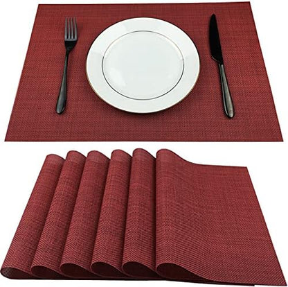 WAZAIGUR Placemats Crisscross Woven Vinyl Place Mats Set of 6 Red