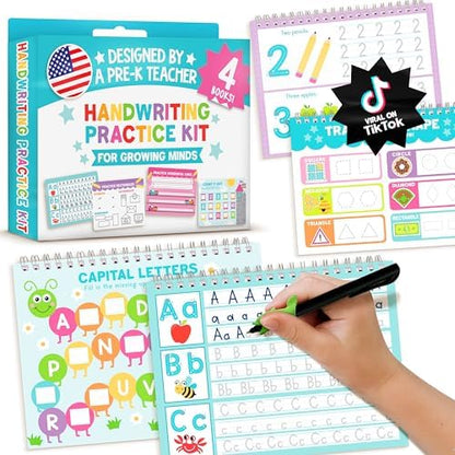 4 Grooved Writing Books for Kids 3-5 Large Reusable PreK Tracing Workbooks