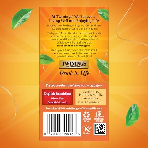 Twinings Ceylon Pure Black Tea, Wrapped Tea Bags, 20 CT Box (6 Pack)