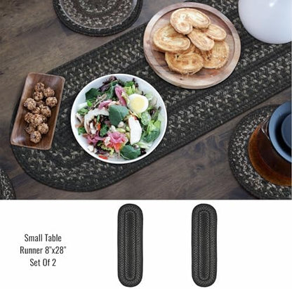 Homespice Jet Black Jute Braided Table Runner, Oval 8x28 Set of 2