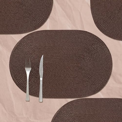 AHHFSMEI Placemats Set of 8 for Dining Table Washable Woven Non-Slip 18x12 inches Placemat Heat-Resistant Durable Table Mats for Dining Table Easy to Clean (Oval Brown, 8)