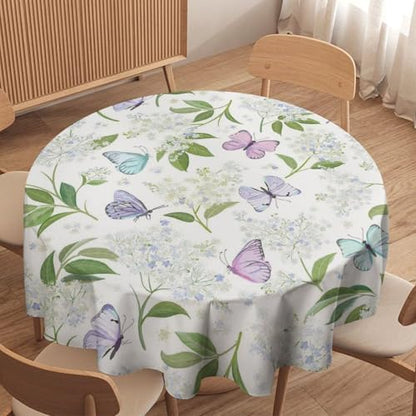 Butterfly Floral Tablecloth, Spring Summer Watercolor Flowers Plants Leaves Print Table Cover for Party Picnic Dinner Decor, 60x60in
