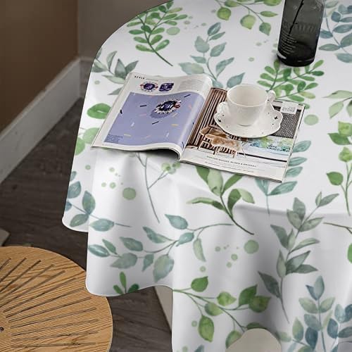 Sage Leaves Tablecloth, Watercolor Spring Floral Green Eucalyptus Leaf Print Table Cover for Farmhouse Kitchen Dinning Indoor Outdoor Party Decor, 50x50in