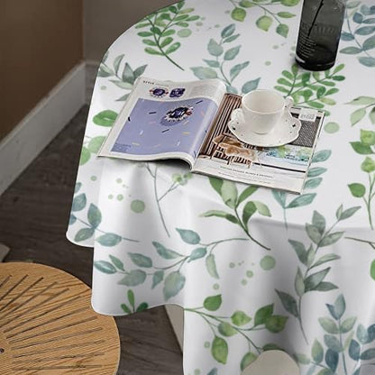 Sage Leaves Tablecloth, Watercolor Spring Floral Green Eucalyptus Leaf Print Table Cover for Farmhouse Kitchen Dinning Indoor Outdoor Party Decor, 50x50in