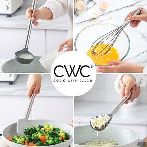 COOK WITH COLOR Silicone Cooking Utensils, Kitchen Utensil Set, Easy to Clean Silicone Kitchen Utensils, Cooking Utensils for Nonstick Cookware, Kitchen Gadgets Set, 38 Piece, Gray