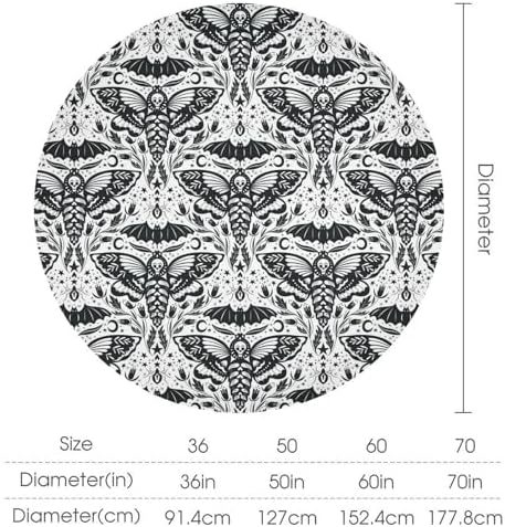 Boho Moth Tablecloth, Gothic Mysterious Halloween Black White Death Butterfly Bat Witch Print Table Cloth for Kitchen Dining Picnic Party Restaurant Decoration, 50x50in