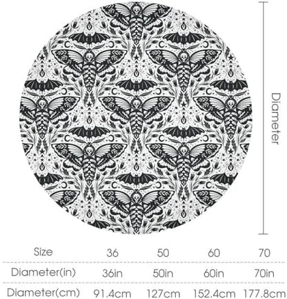 Boho Moth Tablecloth, Gothic Mysterious Halloween Black White Death Butterfly Bat Witch Print Table Cloth for Kitchen Dining Picnic Party Restaurant Decoration, 50x50in