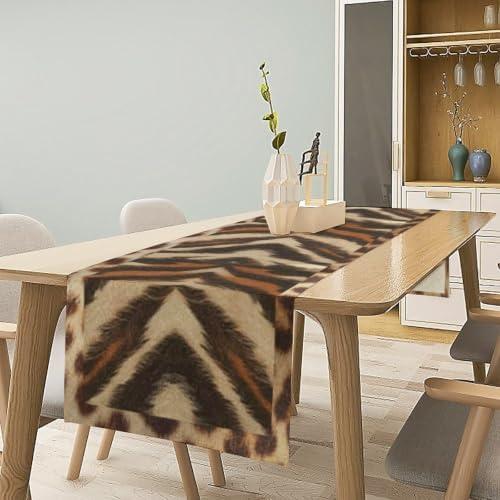 Tiger Animal Skin Print Table Runner, Rustic Cottage Country Farm Animal Fur Skin Pattern Western Style Black Brown Print Dinner Runner for Home Kitchen Dining Table Decoration 13"x36"
