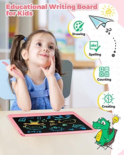 KOKODI 12 Inch LCD Writing Tablet with Anti-Lost Stylus, Erasable Doodle Board Colorful Toddler Drawing Pad, Car Travel School Games Toys for 3 4 5 6 7 8 Kids, Birthday Gift for Girls Boys Adults Pink
