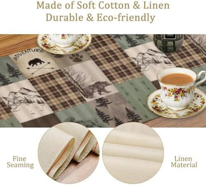 Rustic Moose Deer Bear Table Runner, Retro Vintage Bear Cottage Country Style Cabin Farmhouse Dinner Runner for Home Kitchen Dining Table Decoration 13"x90"