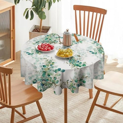 Spring Botanical Tablecloth, Watercolor Sage Green Eucalyptus Leaves Print Table Cloth Cover for Kitchen Dining Indoor Outdoor Decor, 50x50in