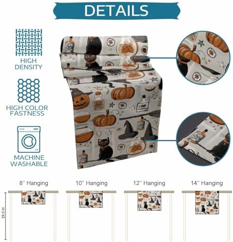 Vintage Style Table Runner Dresser Scarf 13 x 108 Inch Halloween Black Cat Orange Pumpkin Witch Hat Table Runners Non-Slip Heat Resistant Kitchen Dining Table Decor for Home Holidays Indoor Outdoor