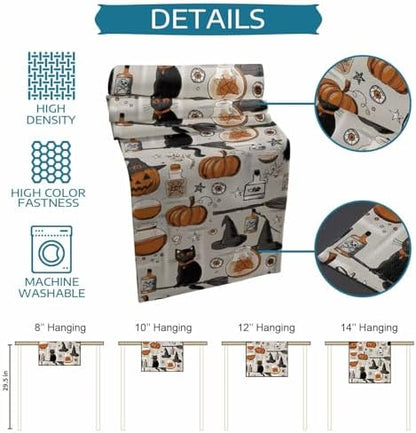 Vintage Style Table Runner Dresser Scarf 13 x 108 Inch Halloween Black Cat Orange Pumpkin Witch Hat Table Runners Non-Slip Heat Resistant Kitchen Dining Table Decor for Home Holidays Indoor Outdoor