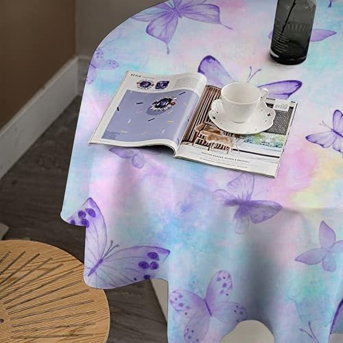 Dreamy Butterfly Tablecloth, Colorful Butterflies Watercolor Blue Purple Print Table Cover for Outdoor Party Picnic Kitchen Dinning Table Decor, 50x50in