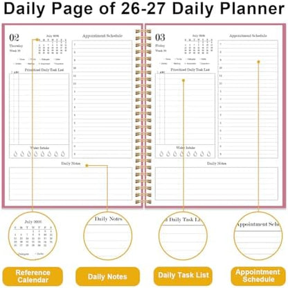 Daily Planner 2026-2027 - July 2026 to June 2027, 7" x 10", Pink