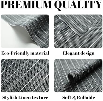 Placemats Set of 4 Vinyl/Plastic Woven Place Mats for Kitchen Table Indoor/Outdoor Washable Placemat Wipeable Dining Table Mats (Black Stripes,4)