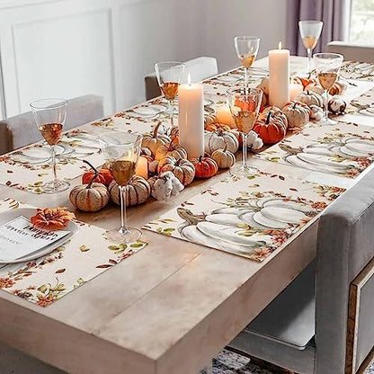 Fall Floral Leaves Placemats Set of 4, Thanksgiving Pumpkins Heat Resistant Washable Table Place Mats Boho Cotton Table Linens Party Holiday Decorations for Home Kitchen Dining Table Outdoor Indoor,