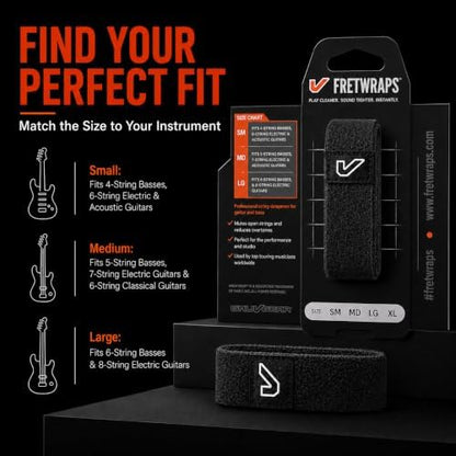 Gruv Gear Fret Wrap & Guitar Mute, Fretwrap for Acoustic, Electric & Bass | String Dampener Recording, Tapping & Practice Accessory (1 Pack, Medium Ebony, Fits 5 String Bass, 7 String Guitar)