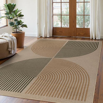 Lahome Modern Rainbow Easy Jute Rug, Washable 5x7 Area Rugs for Living Room Black Farmhouse Dining Room Rug, Contemporary Natural Throw Mat Non Slip Floor Carpet for Office RV Patio