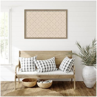 Kate and Laurel Framed Fabric Pinboard 38 x 26, Green Lattice Pattern Printed Linen Classic Bulletin Board for Use as a Vision Board or Wall Organization, Florence Light Brown Frame
