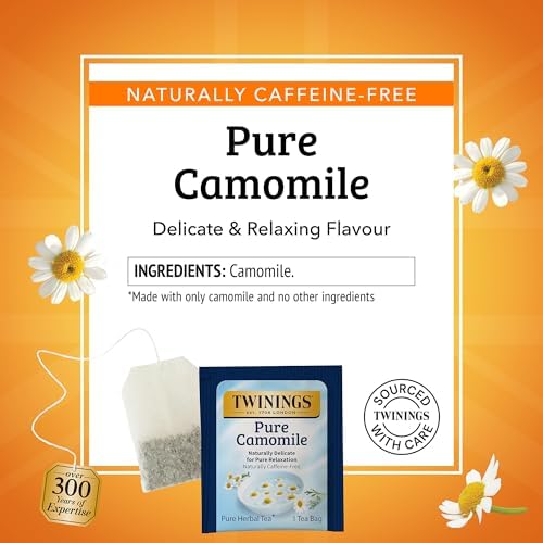 Twinings Pure Camomile Herbal Tea Individually Wrapped Bags, 25 Count (Pack of 6), Calming & Delicate, Naturally Caffeine-Free, Enjoy Hot or Iced, 150 Teabags
