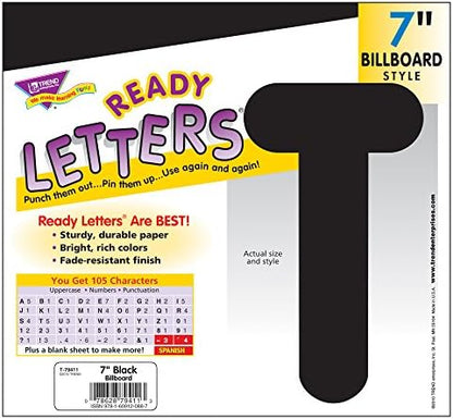 TREND Black 7-Inch Billboard Uppercase (EN/SP) Ready Letters, Bulletin Board Decor, 7-Inch, 105 Pieces