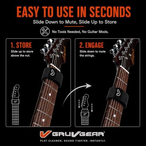 Gruv Gear Fret Wrap & Guitar Mute, Fretwrap for Acoustic, Electric & Bass | String Dampener Recording, Tapping & Practice Accessory (1 Pack, Large Ebony, Fits 6 String Bass, 8 String Guitar)