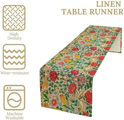 William Morris Original Design Red Rose Table Runner Vintage Floral Table Runner for Dining Table Decor 13 x 120 Inch