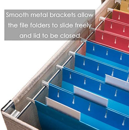 PRANDOM File Organizer Box - Set of 1 Collapsible Decorative Linen Filing Storage Hanging File Folders with Lids Office Cabinet Letter/Legal Size Light Grey (17x14x11.2 inch)