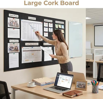 AHEONLAR Felt Bulletin Board 36"x 24", Cork Boards for Walls, 6 Pack Bulletin Board Large Cork Board for Office, Felt Boards with 40 Safe Removable Adhesive Tabs Wall Decor for Home(Black)
